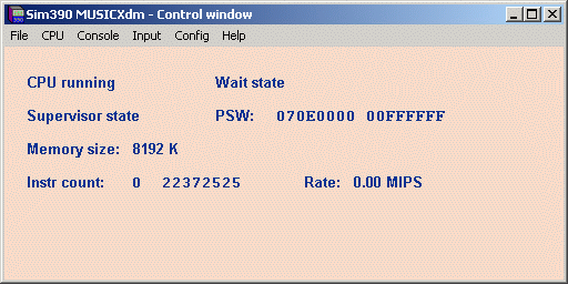 Sim390 control window